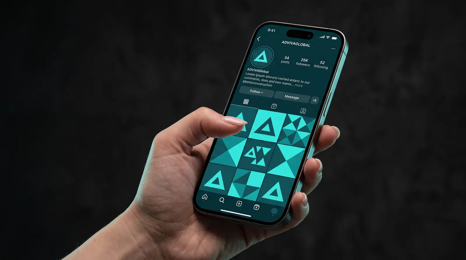 The AdViva AI Instagram grid of triangle posts on a phone